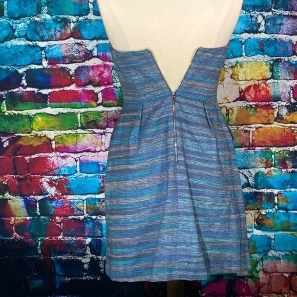 PHOEBE COUTURE Blue purple Striped Silk Blend Strapless Embroidered Dress sz 4 - Picture 6 of 12